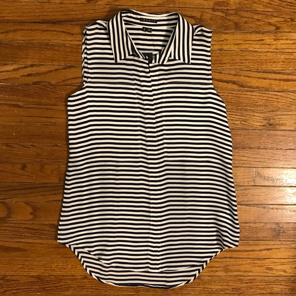 NWT Theory Duria striped tank navy white small